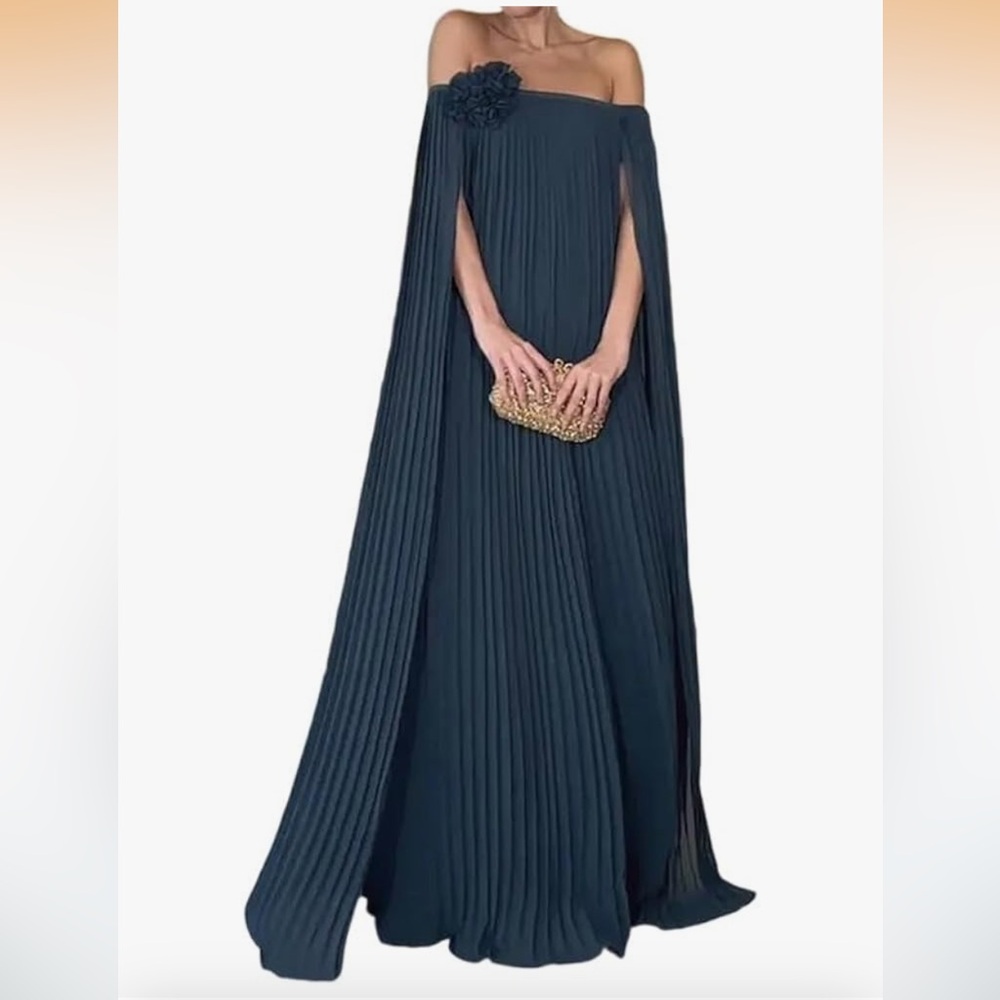 Uoozee batwing maxi pleated dress teal blue green XL
